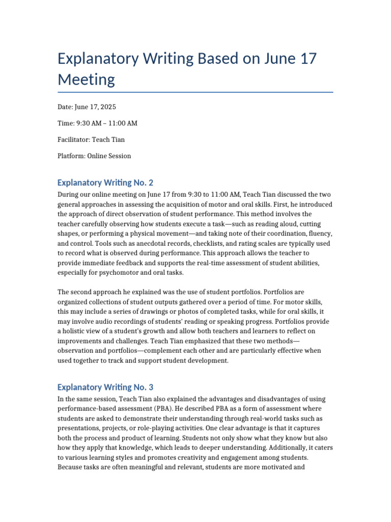 Explanatory Writings Teach Tian Session | PDF | Educational Assessment ...