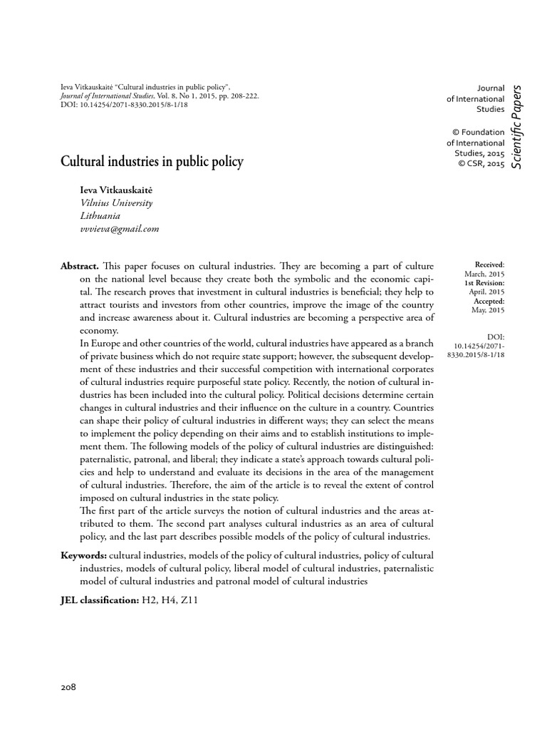 Cultural Industries in Public Policy | PDF | Goods | Policy