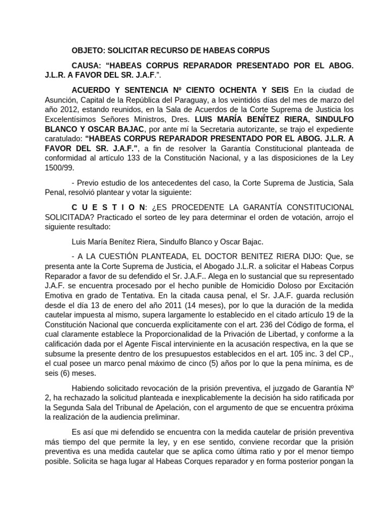 Habeas Corpus Reparador en Paraguay | PDF | Habeas corpus | Justicia penal