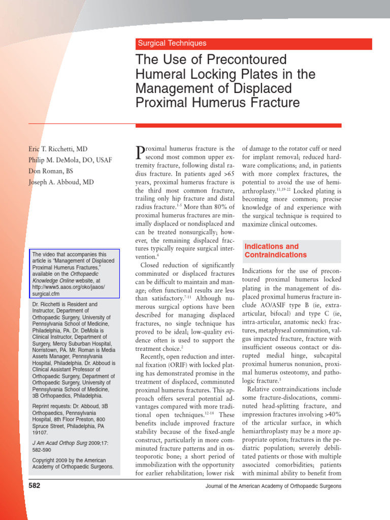 The Use of Precontoured Humeral Locking Plates in The Management of ...