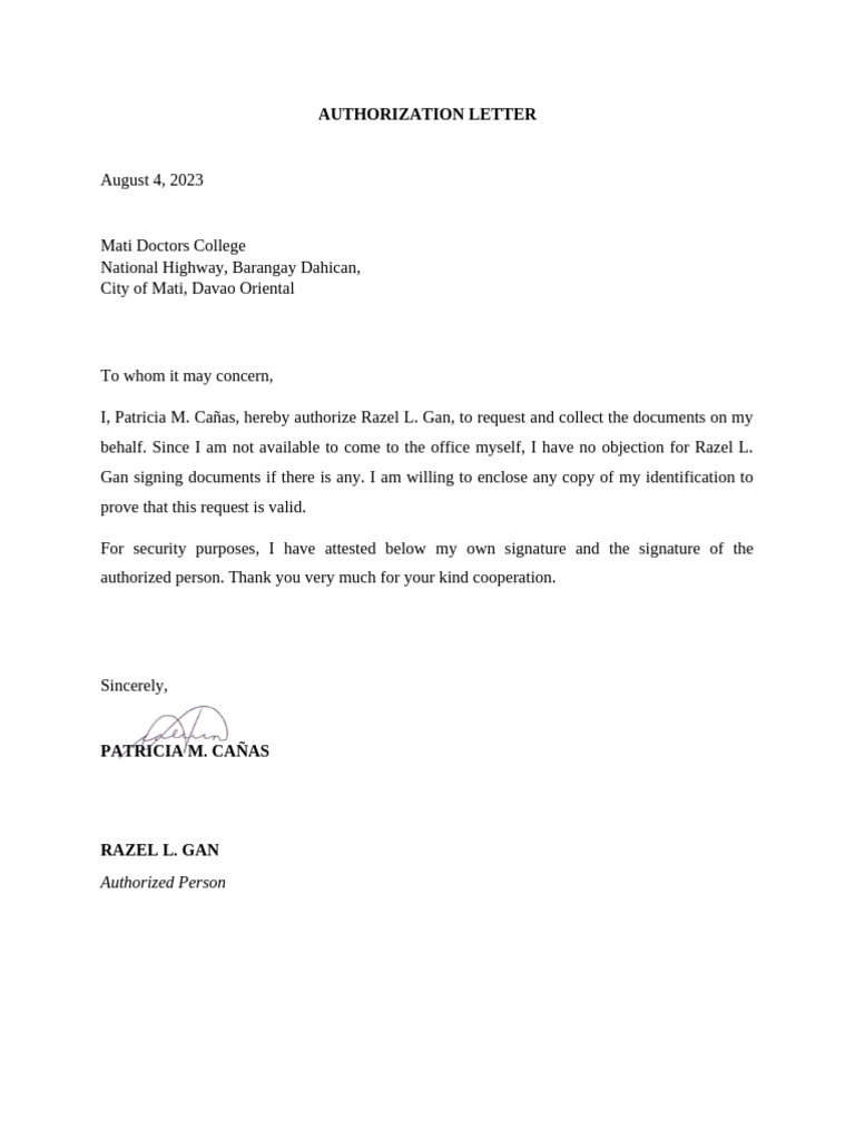 Authorization Letter for Document Collection | PDF