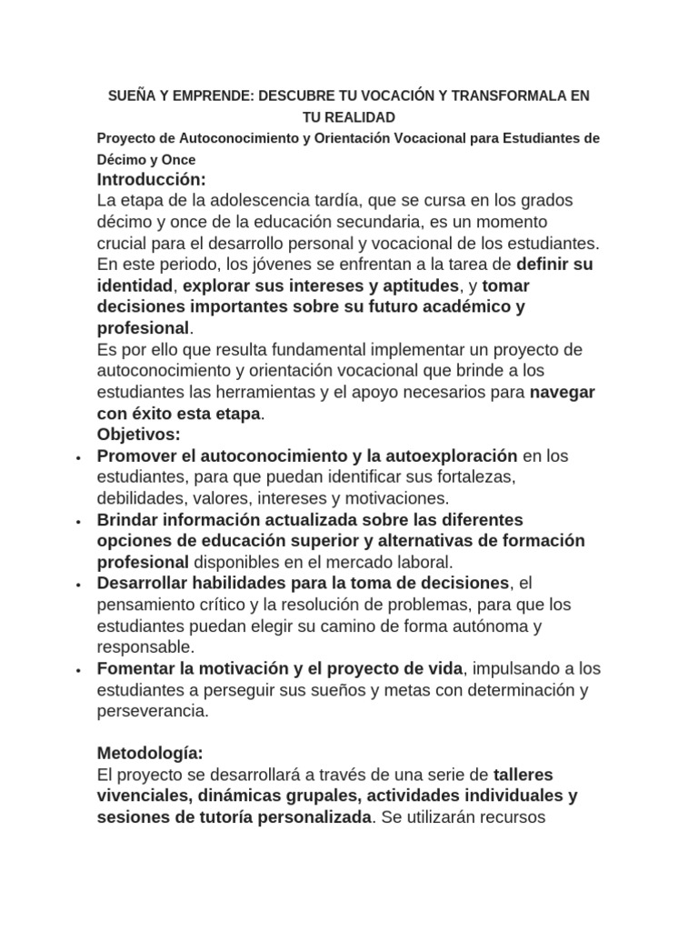 Autoconocimiento y Vocación Estudiantil | PDF | Toma de decisiones ...