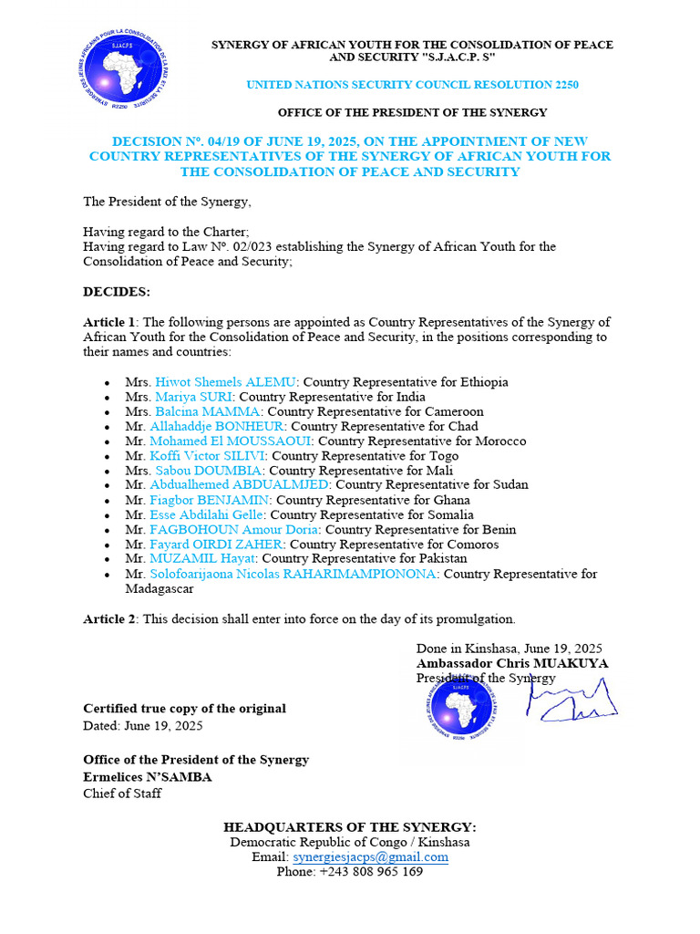 Decision Appointing Country Representative Synergies | PDF | United ...