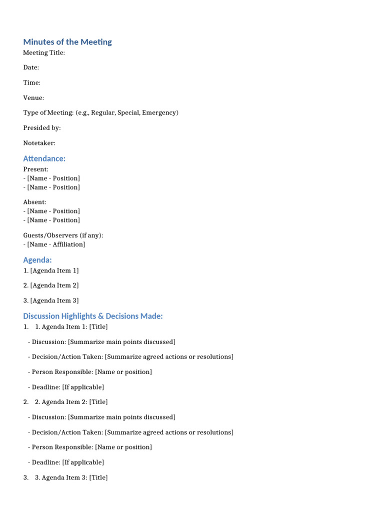 Meeting Minutes Format Guide | PDF