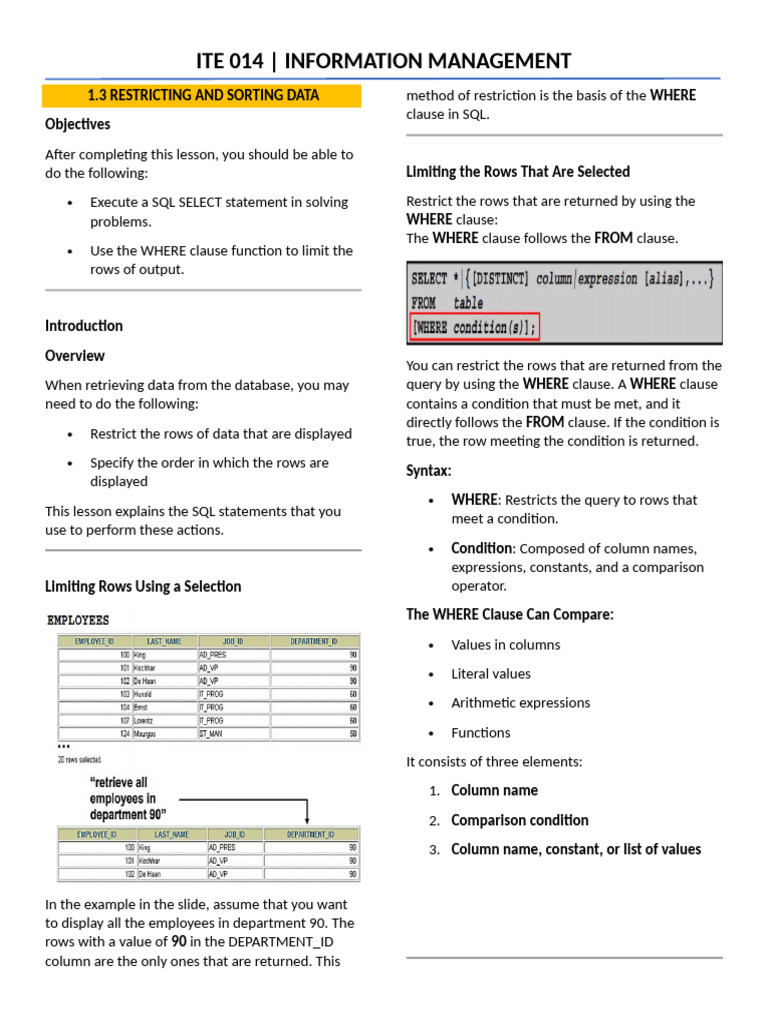 SQL Data Restriction and Sorting Techniques | PDF | Computer ...