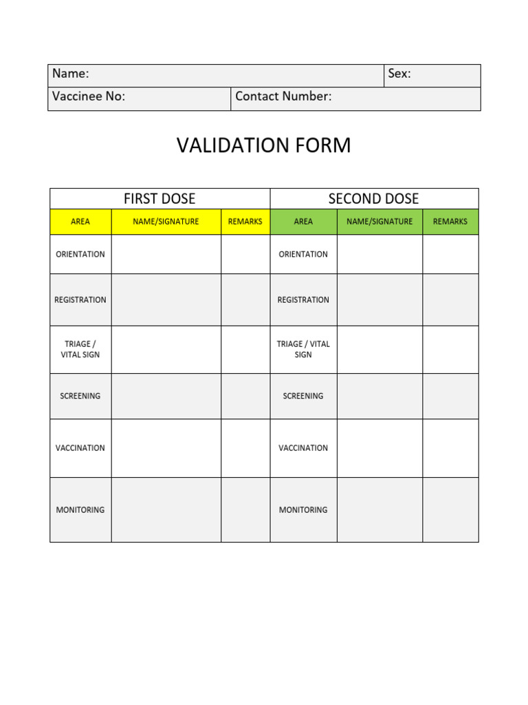 Vaccination Validation Form Template | PDF