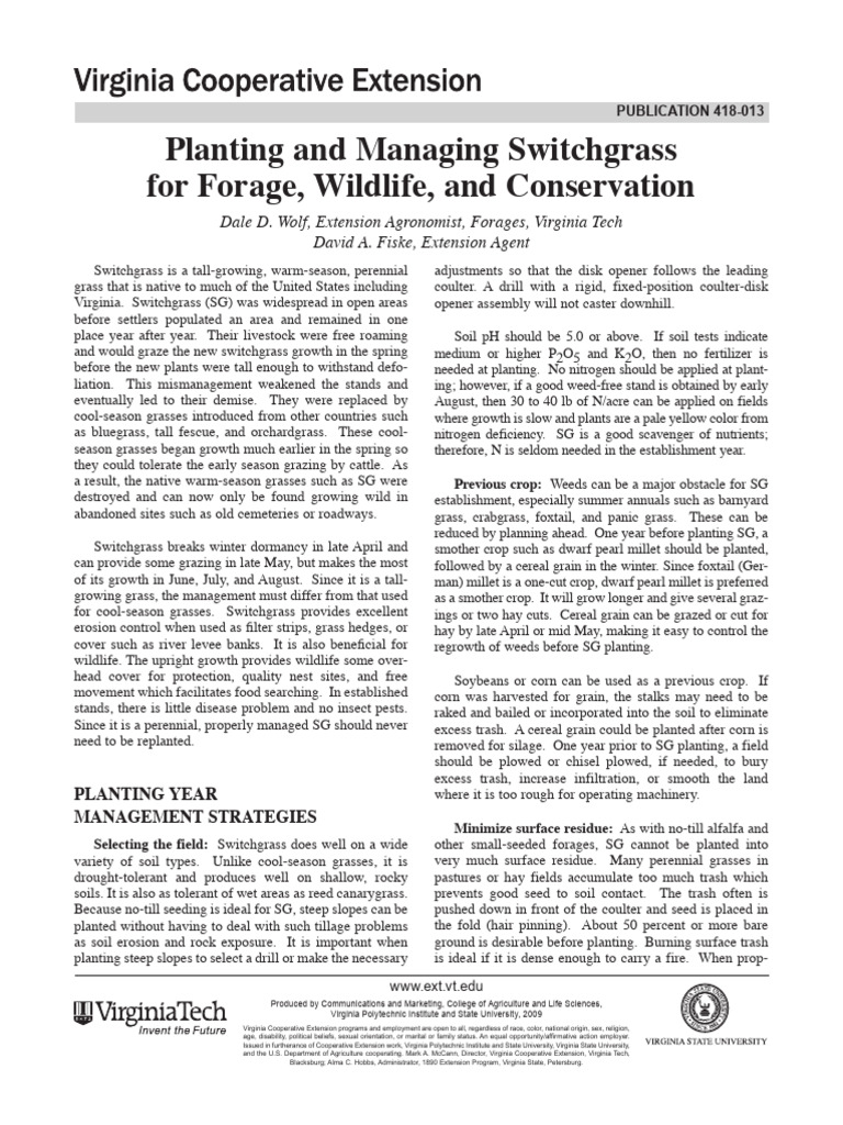 Planting and Managing Switchgrass | PDF | Seed | Germination
