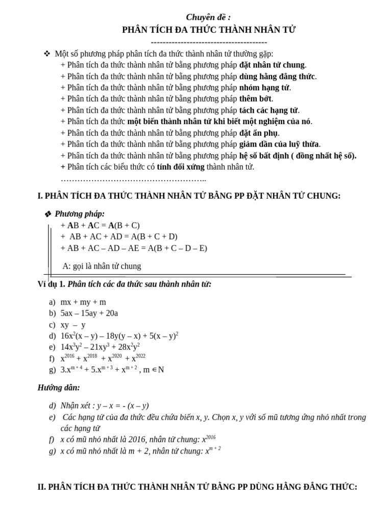 Chuyen de Phan Tich Da Thuc Thanh Nhan Tu | PDF