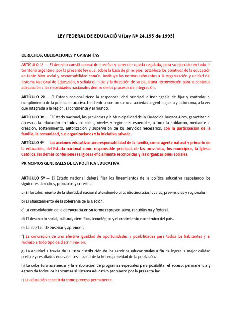Ley Federal de Educación 1993 | PDF | Educación de la primera infancia