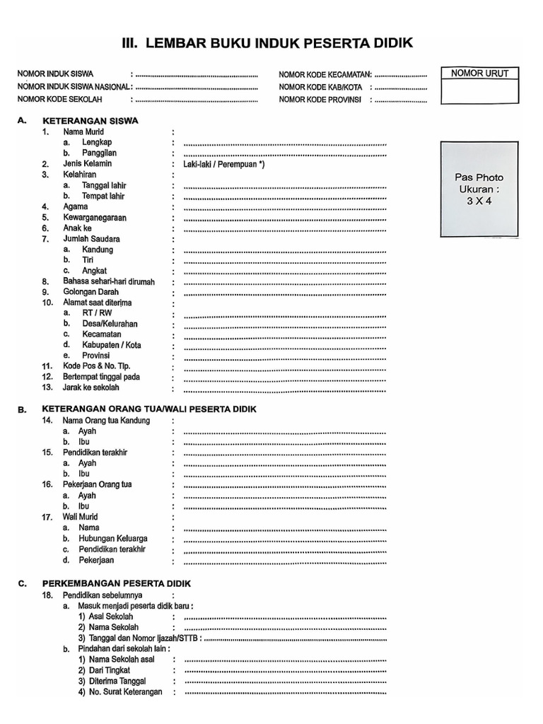 Format Buku Induk Dan Kesiapan Orang Tua | PDF