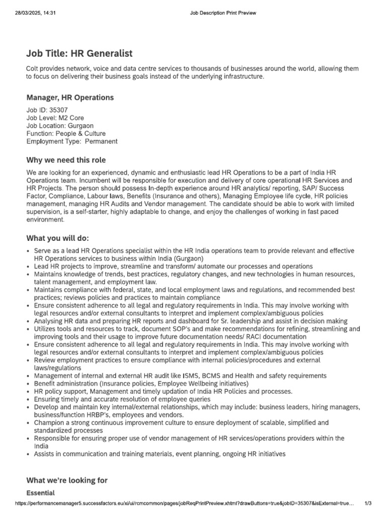 Manager HR Operations | PDF