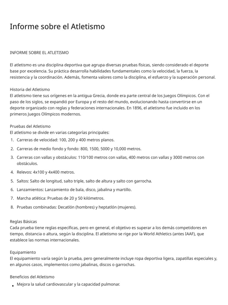 Informe sobre el Atletismo | PDF | Deporte del atletismo | Juegos ...