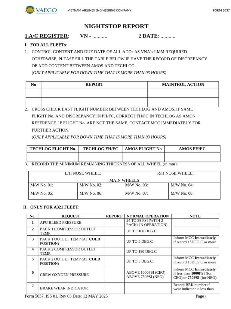 Vietnam Airlines Nightstop Report Guide | PDF | Transport | Aviation