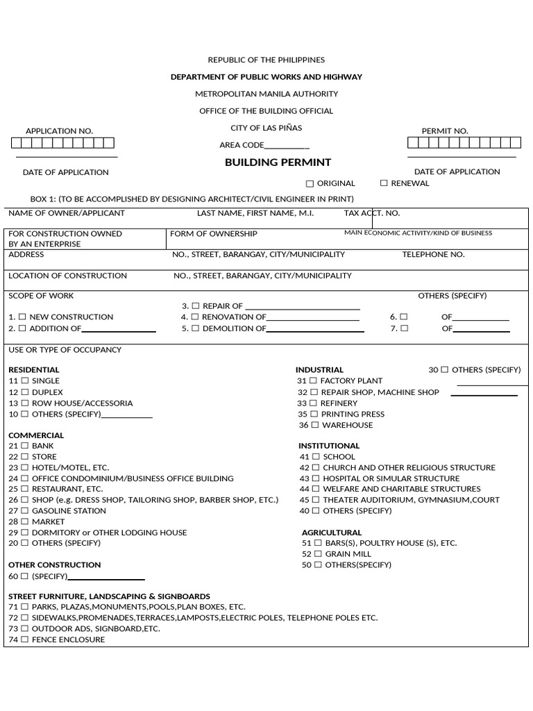 Las Piñas Building Permit Application | PDF