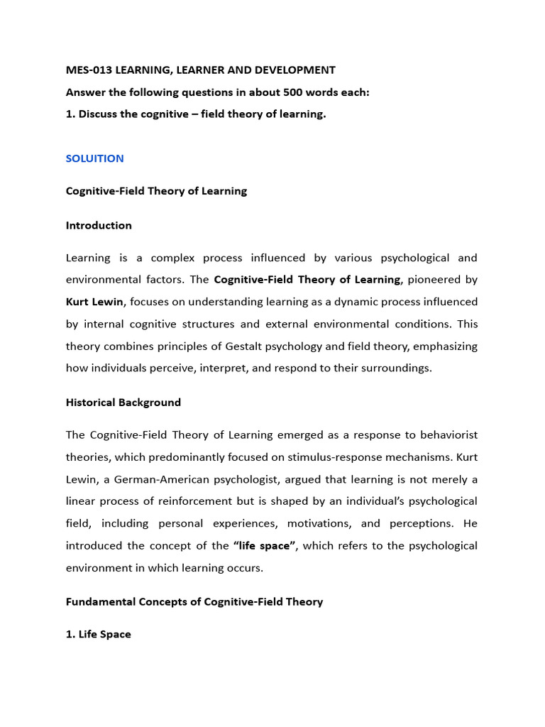 Cognitive-Field Theory in Learning | PDF | Learning | Attitude (Psychology)