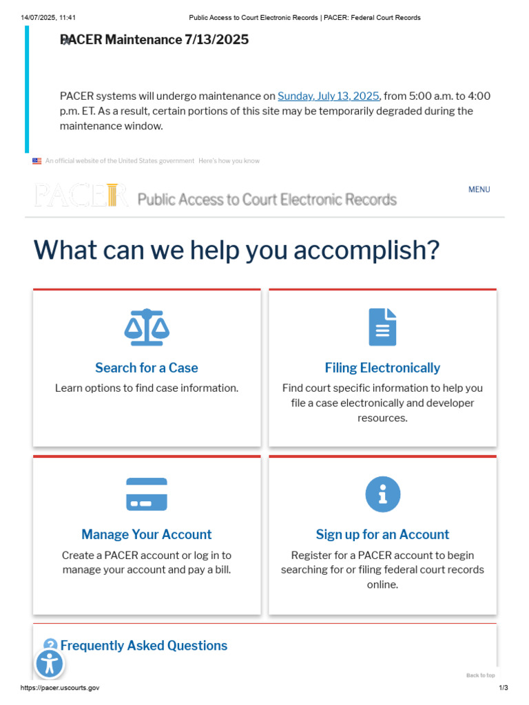 PACER Access and Maintenance Updates | PDF