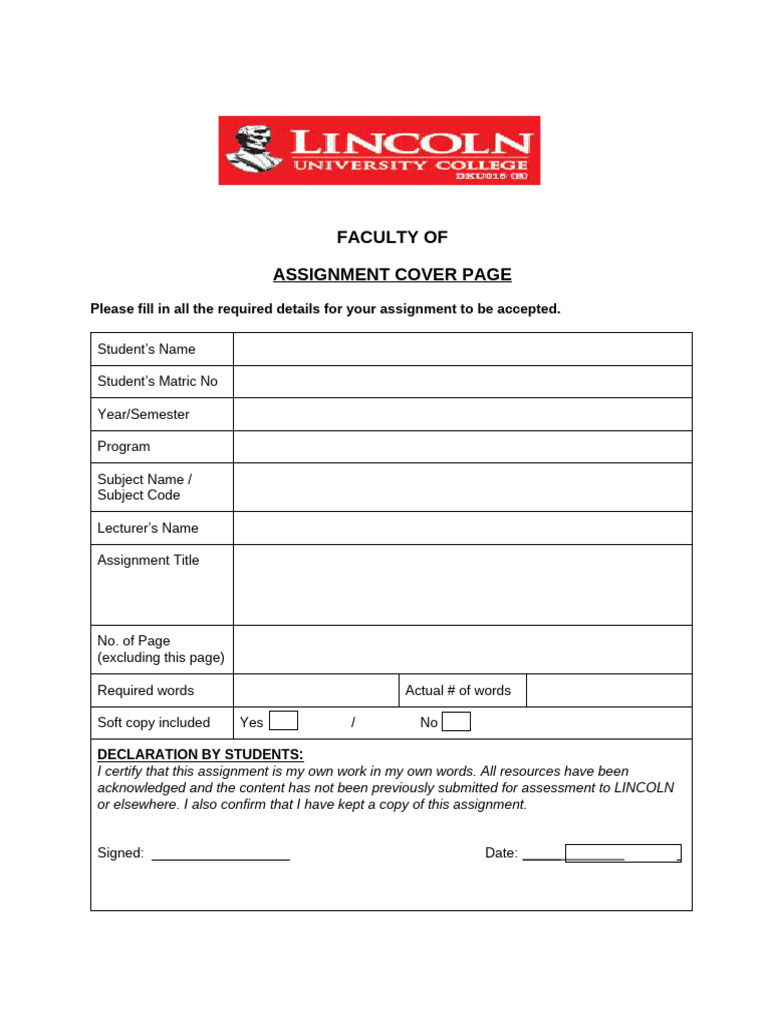 Assignment Cover Page Template | PDF