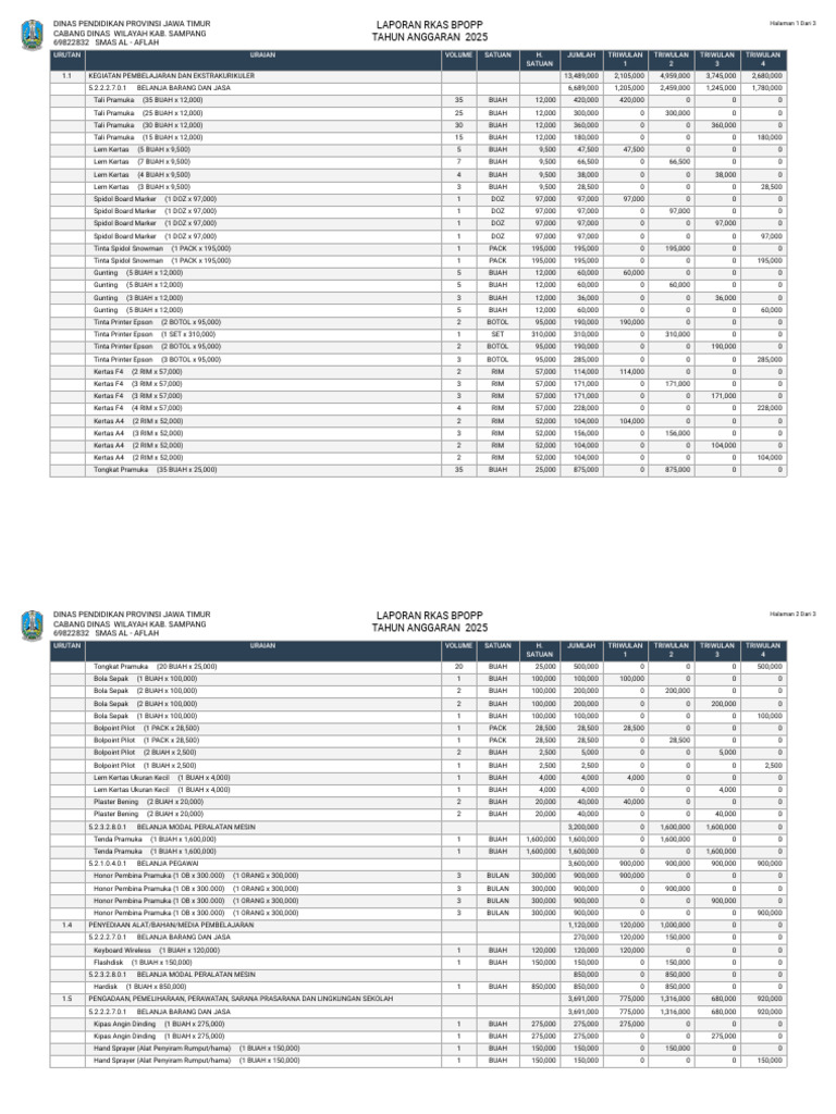 Laporan RKAS BPOPP 2025 | PDF