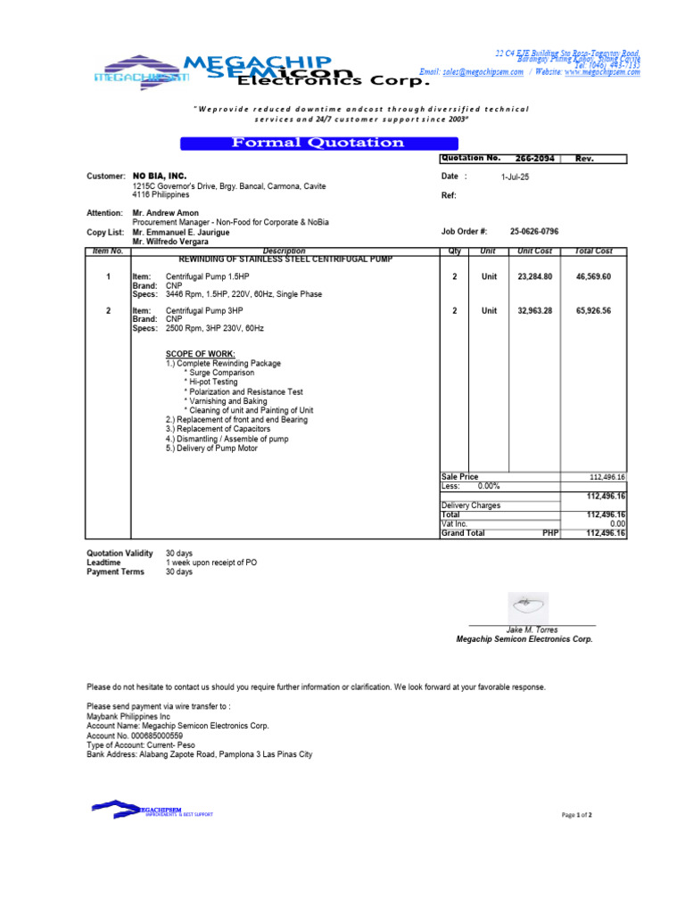 Centrifugal Pump Quotation & Services | PDF