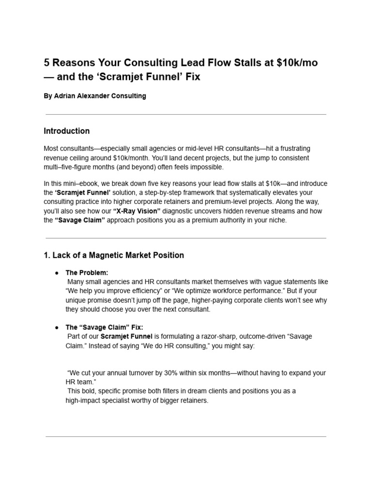 5 Reasons Your Consulting Lead Flow Stalls at $10k - Mo - and The ...