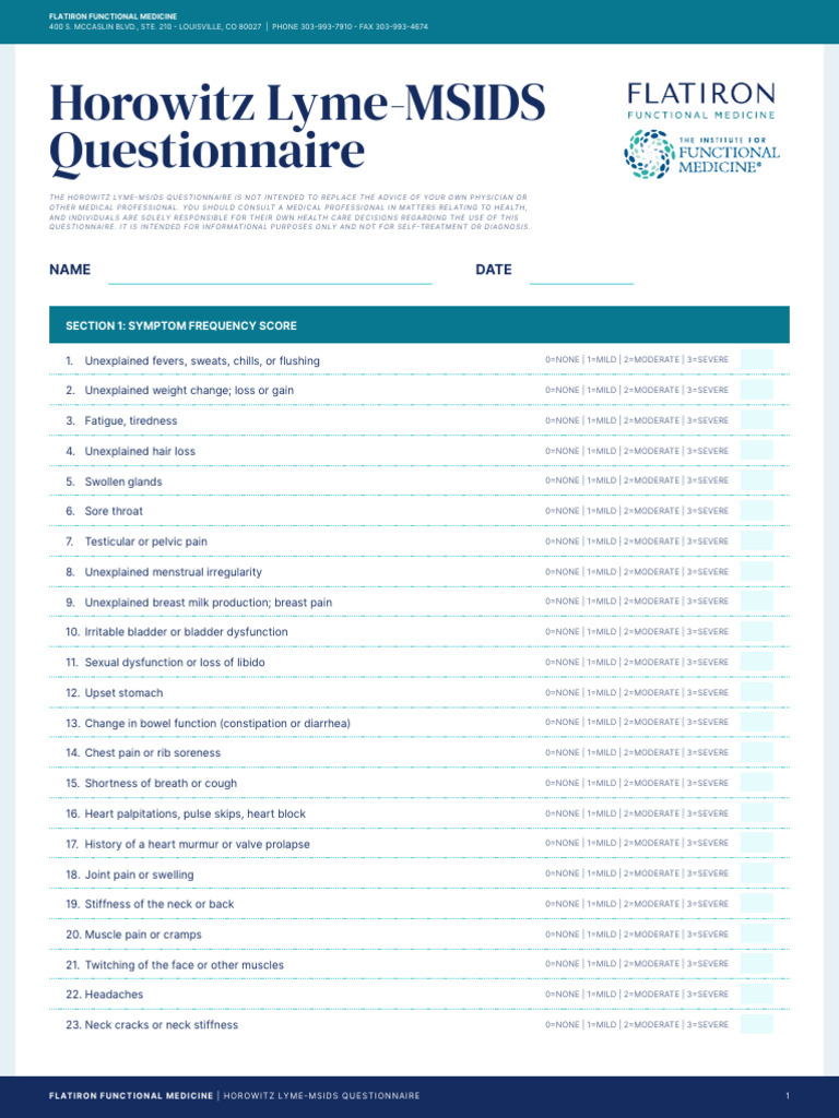 Horowitz Lyme-MSIDS Questionnaire Guide | PDF | Lyme Disease | Diseases ...