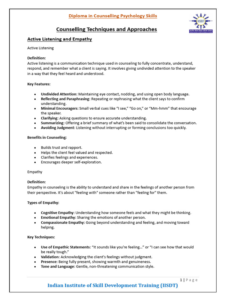 Counselling Techniques: Listening & Empathy | PDF | Dialectical ...