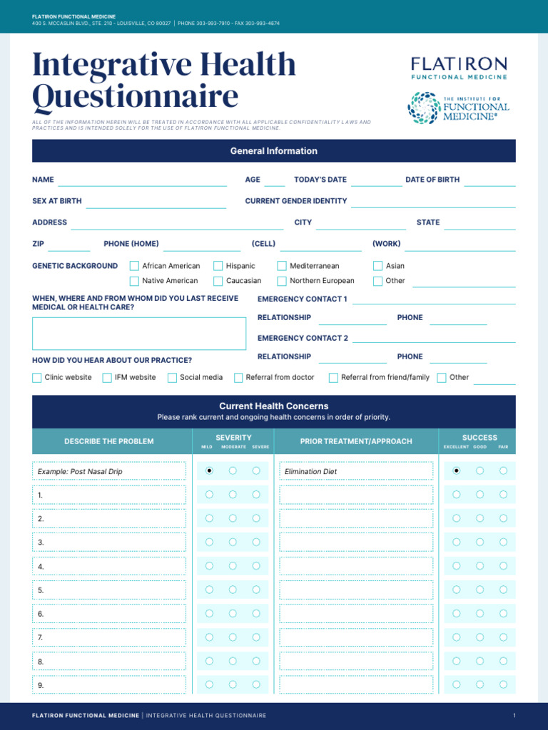 Integrative Health Questionnaire Guide | PDF | Birth Control | Menopause