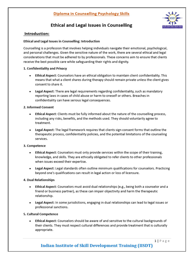 Ethical and Legal Issues in Counseling | PDF | Counseling Psychology ...