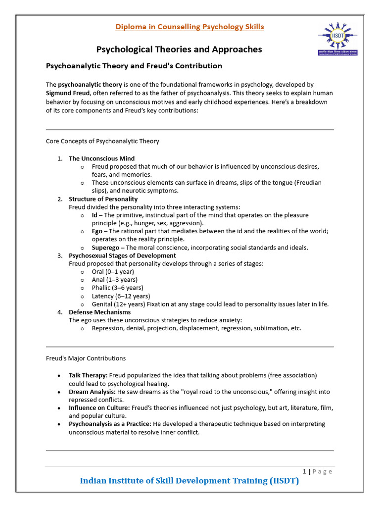 Psychological Theories and Approaches 1 | PDF | Psychoanalysis ...