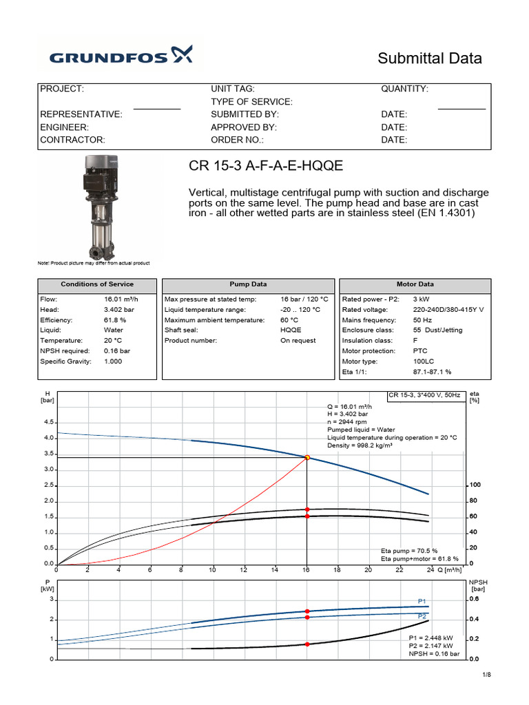 CR 15-3 A-F-A-E-HQQE Pump Specifications | PDF | Pump | Mains Electricity
