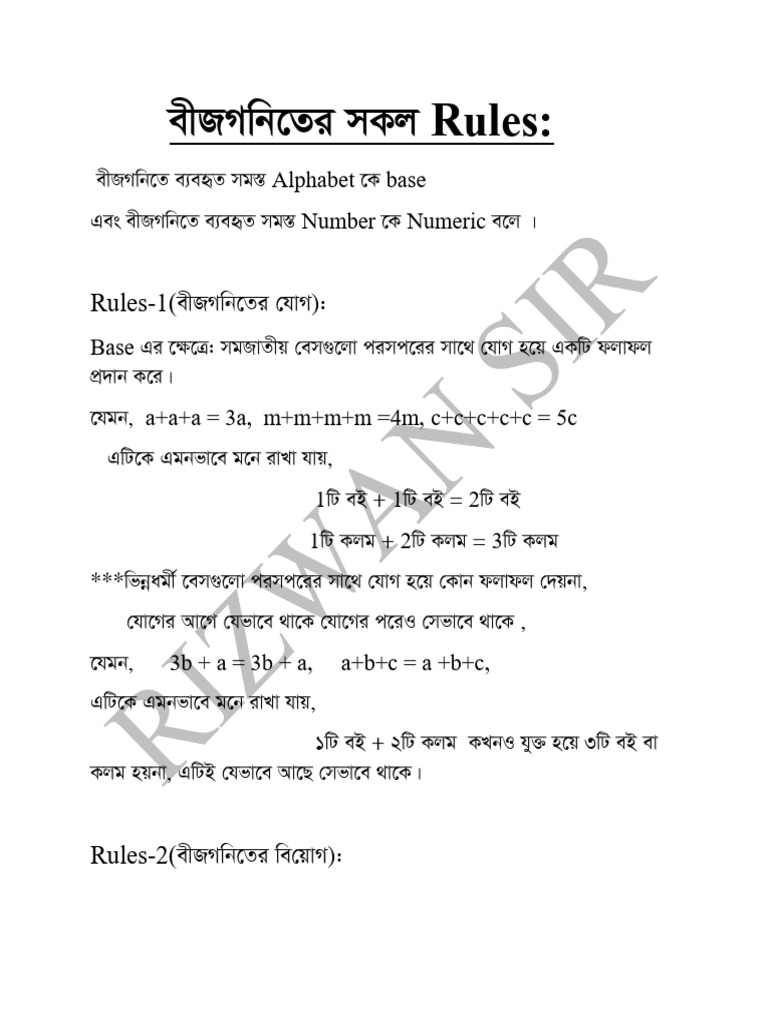 Algebraic Rules Overview | PDF
