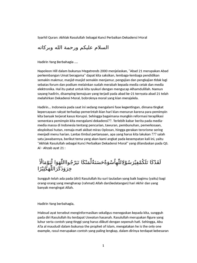Akhlak Rasulullah dan Dekadensi Moral | PDF