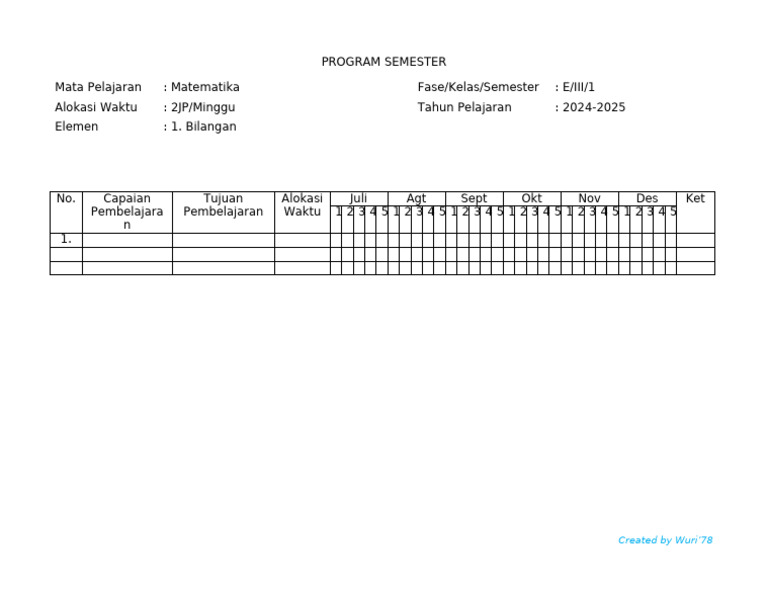 Form Program Semester 1 | PDF