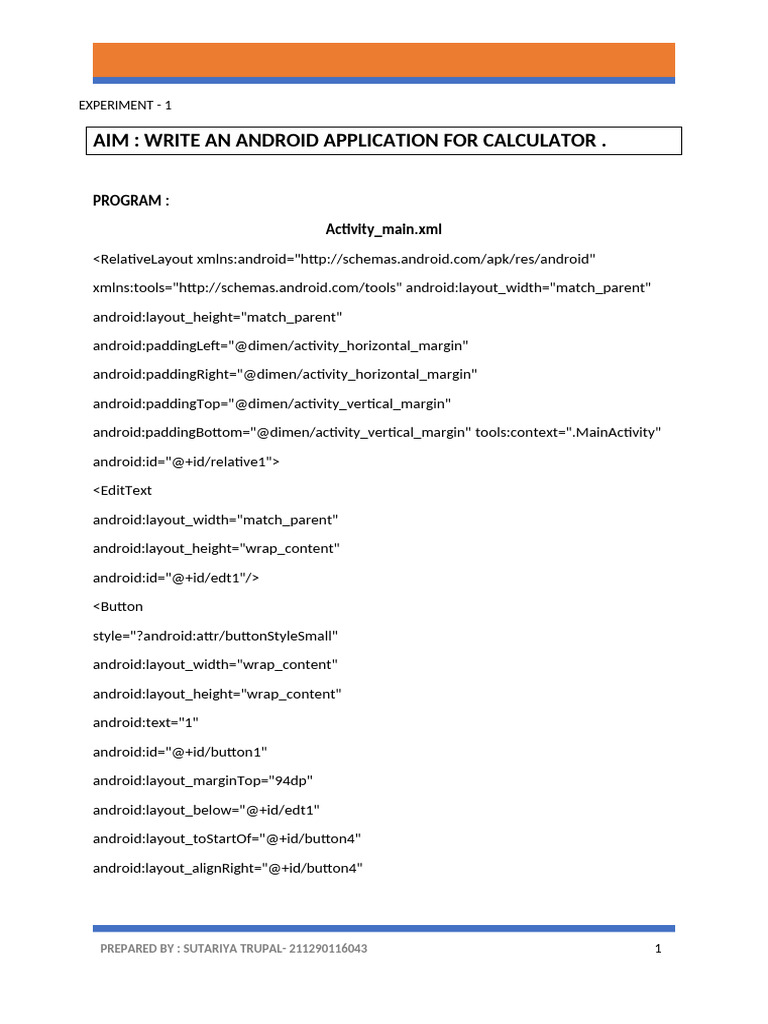 Android Calculator App Code Example | PDF | Android (Operating System ...