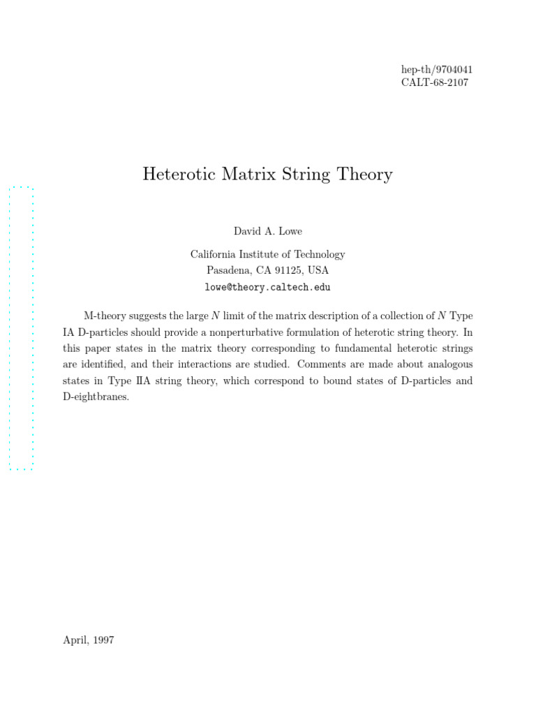 Heterotic Matrix String Theory Explained | PDF | String Theory | Gauge ...
