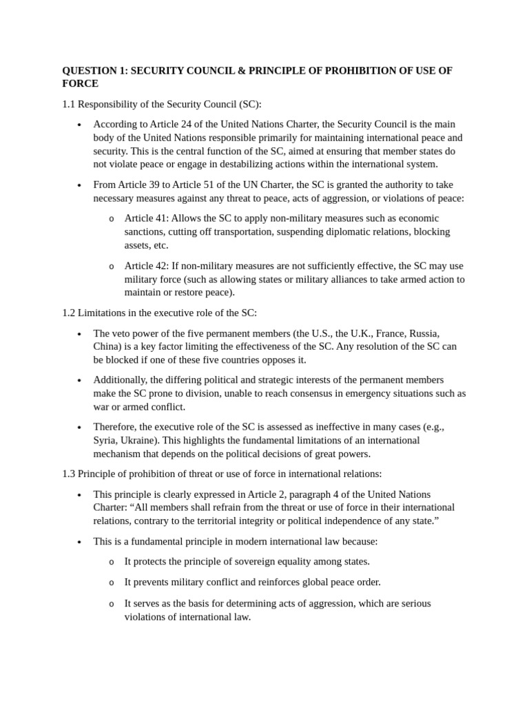 UN Security Council and Use of Force Principles | PDF | Territorial ...