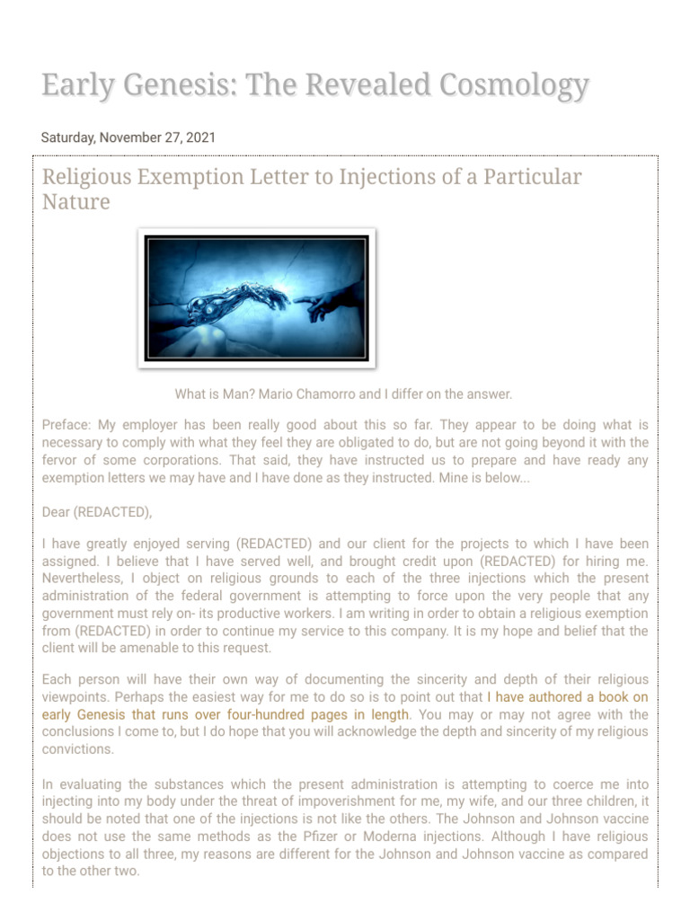 Early Genesis - The Revealed Cosmology - Religious Exemption Letter To ...
