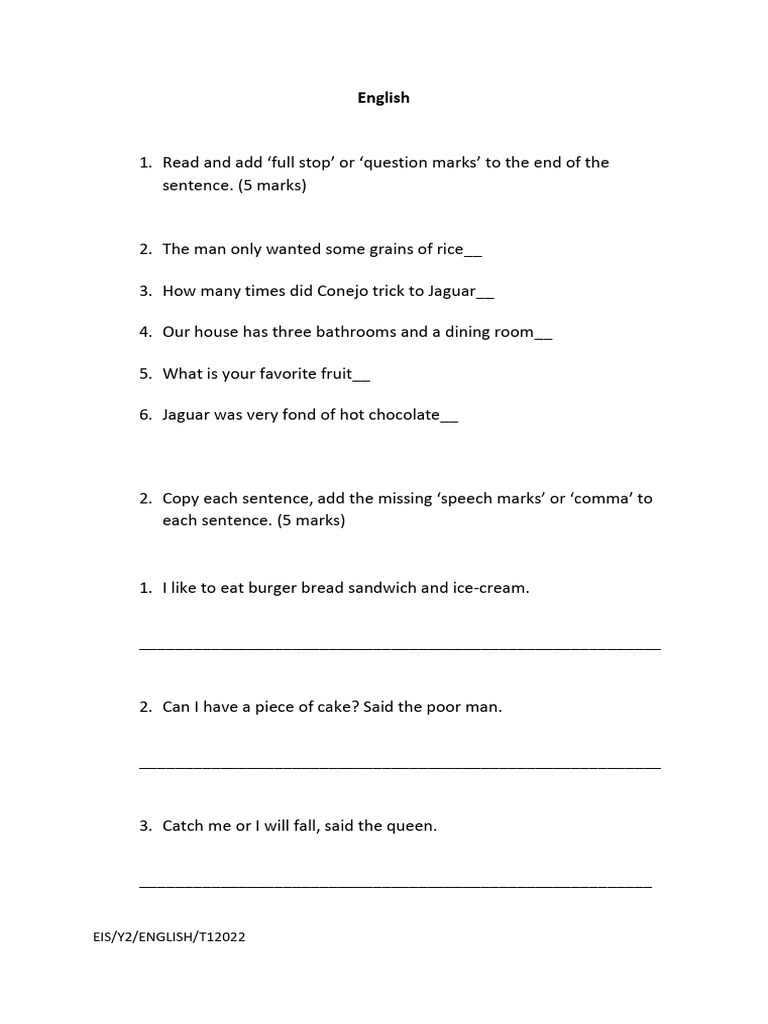 Year 2 English Grammar and Reading Exercises | PDF