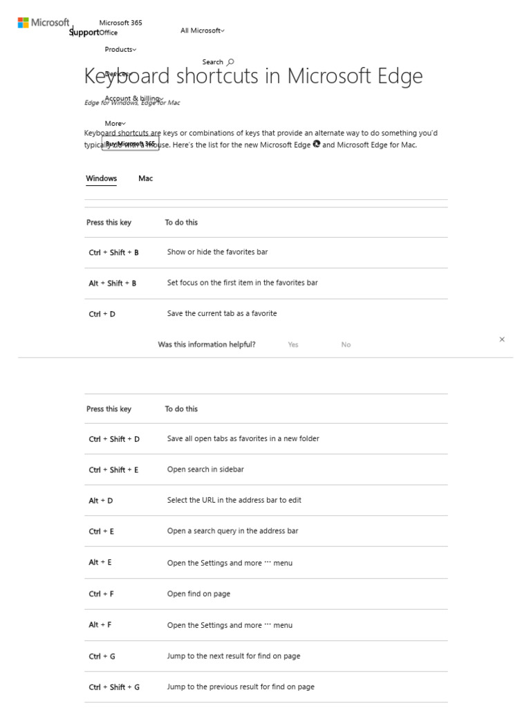 Microsoft Edge Keyboard Shortcuts Guide | PDF | Keyboard Shortcut ...