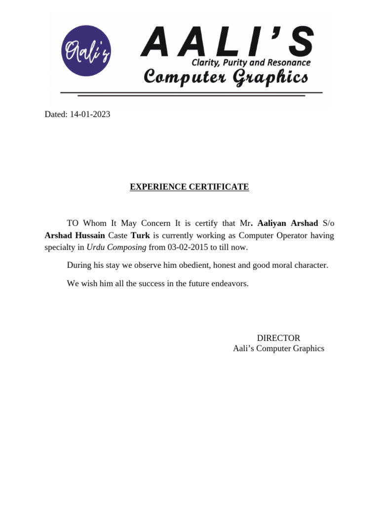 Solangi Caste Experience Certificate | PDF