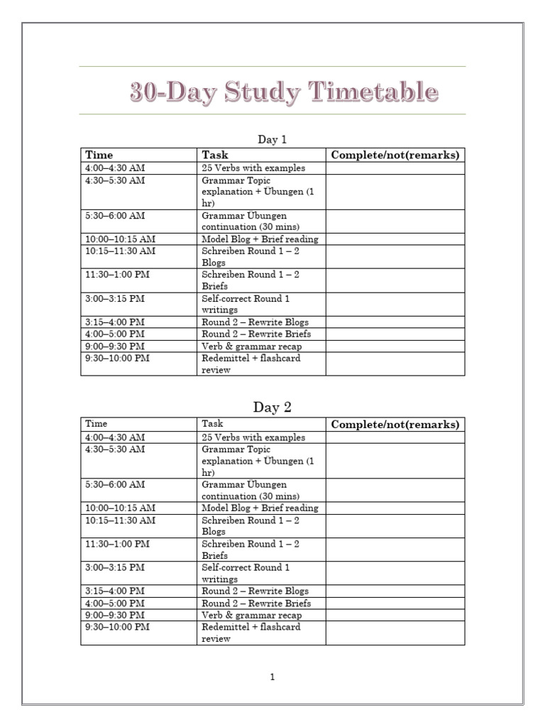 Daily Language Learning Schedule | PDF | Linguistics | Grammar