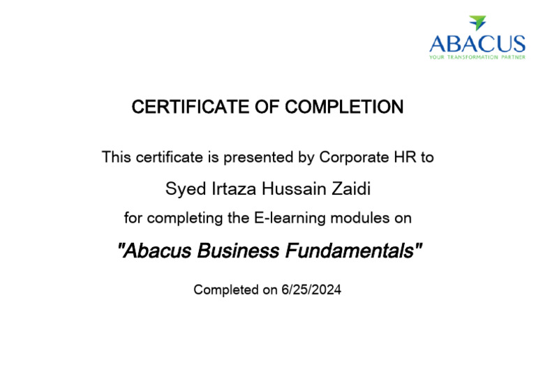 Certificate of Completion: Abacus Course | PDF