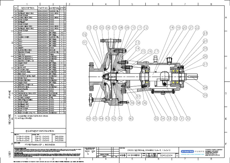 3-09-P-024 ABC Cross-Sectional With Parts List Drawing Dynapro Pumps ...