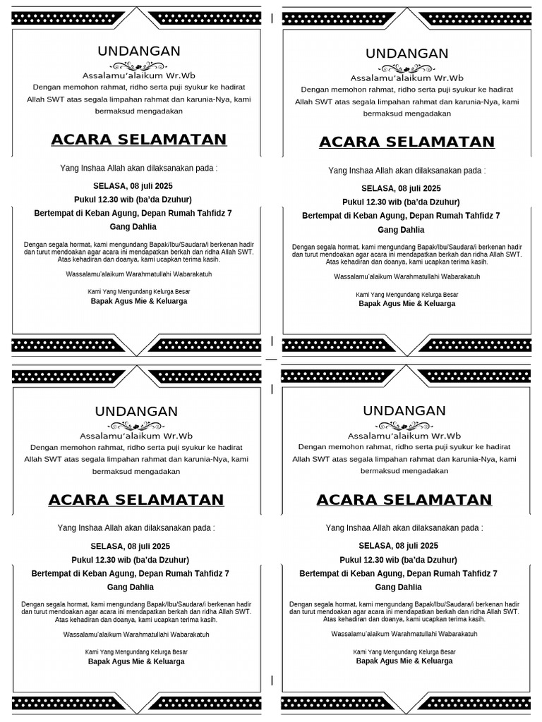 Undangan Besuare - 4 Frame 4 Besemah - Selamatan | PDF