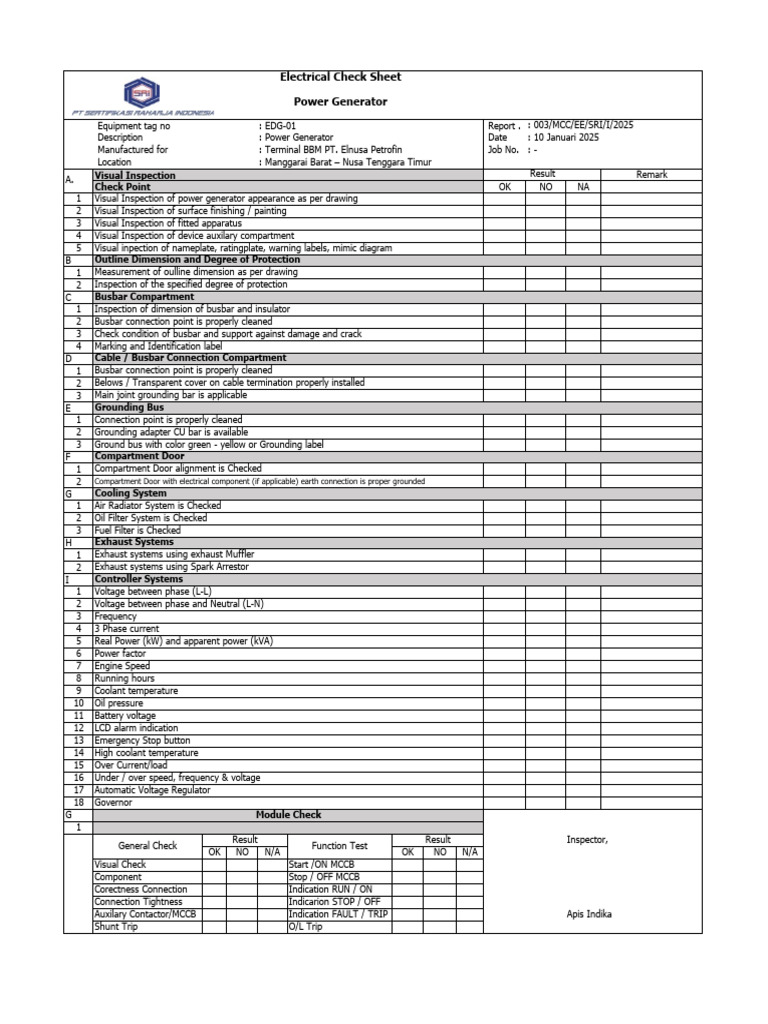 Power Generator Inspection Report | PDF | Electric Generator ...