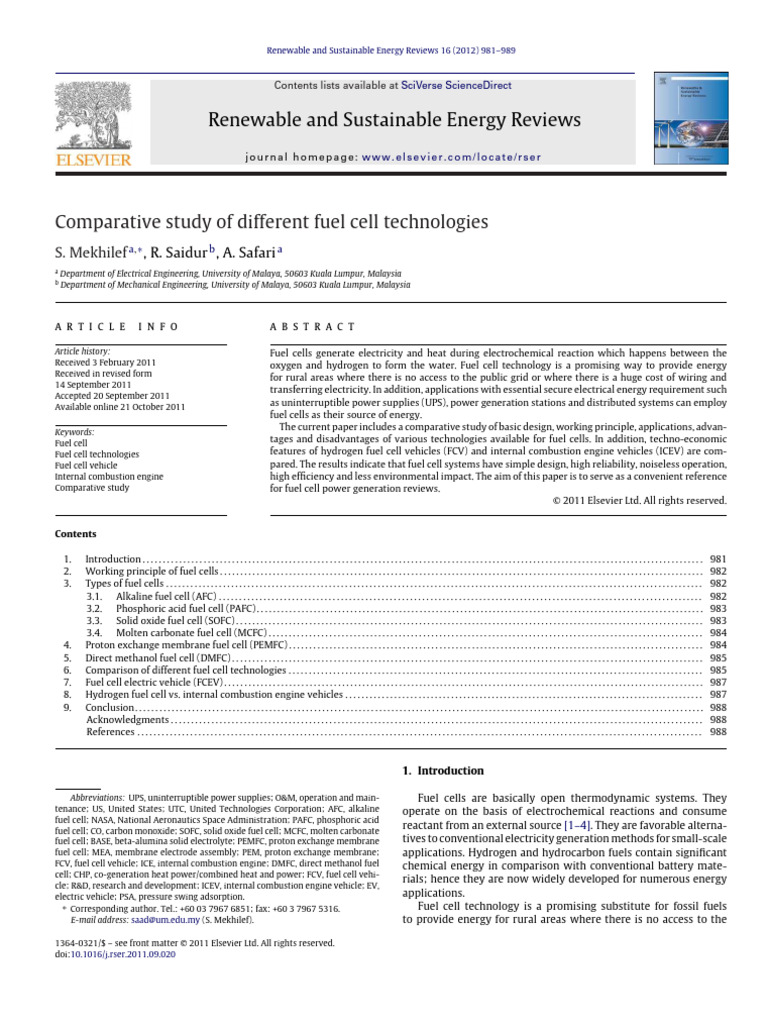 Comparative Study of Fuel Cell Technologies | PDF | Fuel Cell | Solid ...
