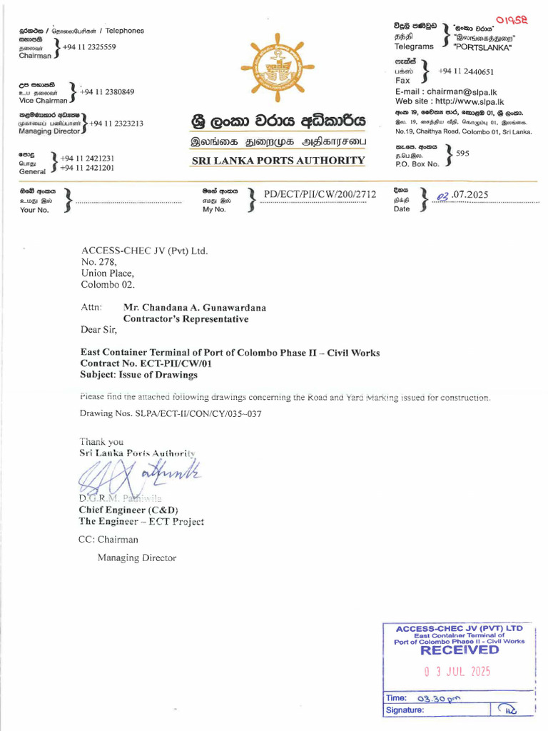 PD-ECT-PII-CW-200-2712 - Issue of Drawings (With Valid Stamp) | PDF