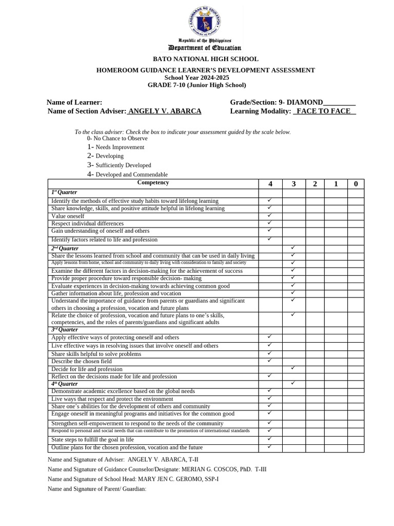 Grade 7-10 Learner Development Assessment | PDF | Learning | Decision ...