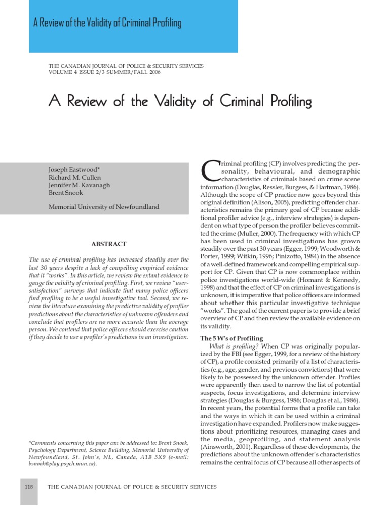 Validity of Criminal Profiling in Canada | PDF | Offender Profiling ...