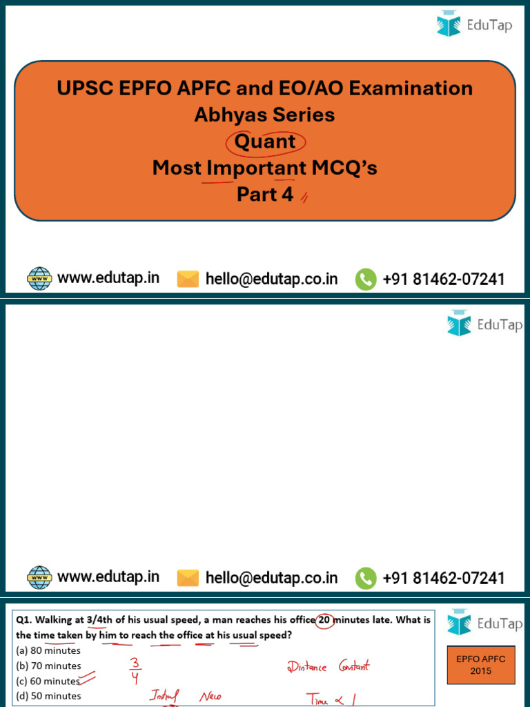 UPSC EPFO APFC EO/AO Exam MCQs | PDF | Speed | Rates
